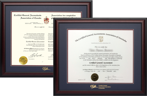 Option 2: 2x Satin (120910)Mahogany Finish Frames / CGA MB and CGA Canada Certificates (TM-NPB / BM-M)